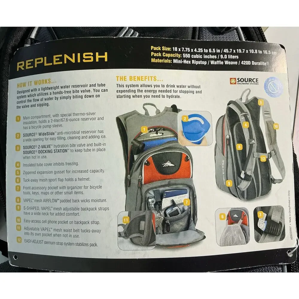 NWT High Sierra Black Expandable Hydration Pack 2L